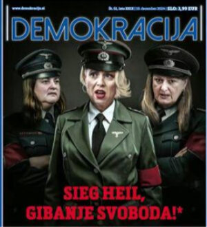 Poslanke Svobode vložile tožbo zaradi upodobitve v nacističnih uniformah na naslovnici Demokracije