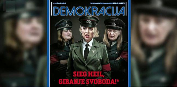 Poslanke Svobode vložile tožbo zaradi upodobitve v nacističnih uniformah na naslovnici Demokracije