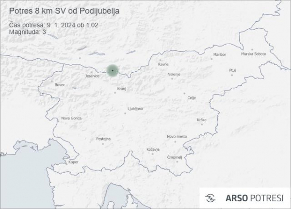 Potres za magnitudo 3 v bližini Podljubelja Potres za magnitudo 3 v bližini Podljubelja