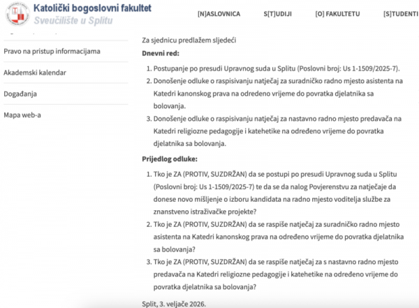 
                Urnebesno. Na splitskom Katoličkom bogoslovnom faksu glasali hoće li prihvatiti nepovoljnu sudsku presudu
              